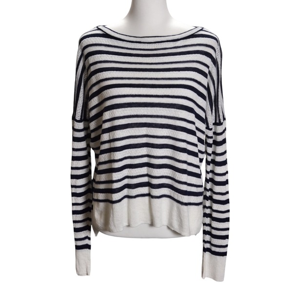 Cynthia Rowley Sweaters - Cynthia Rowley Striped Preppy Casual Linen Cozy Spring Sweater Navy White Beach